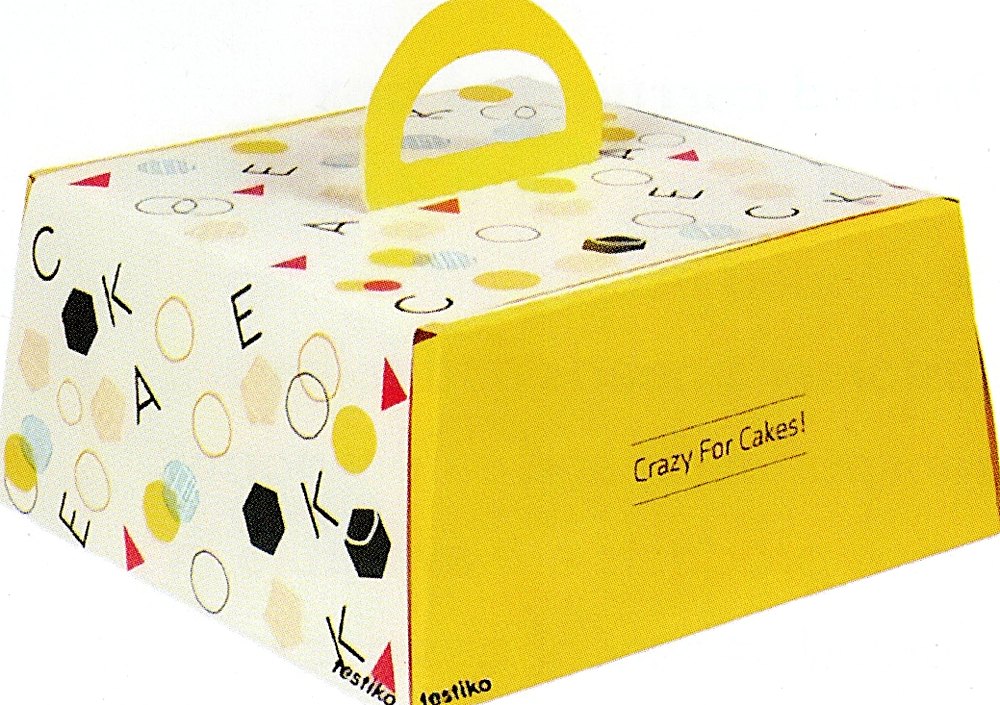 Printed cake box with a carry handle and window