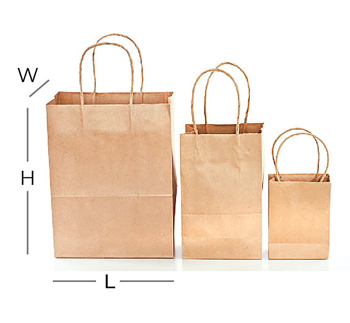 Kraft bags with length, width and height marked