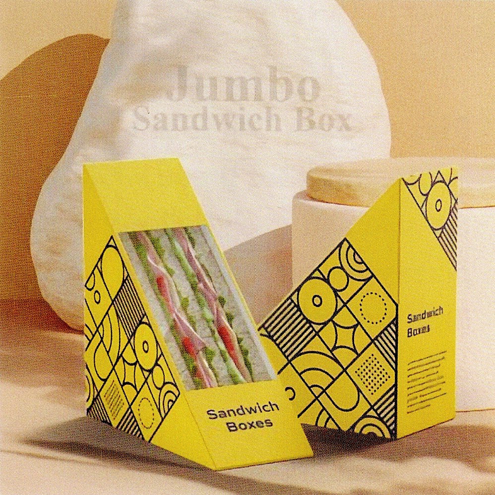Printed sandwich boxes with a front window